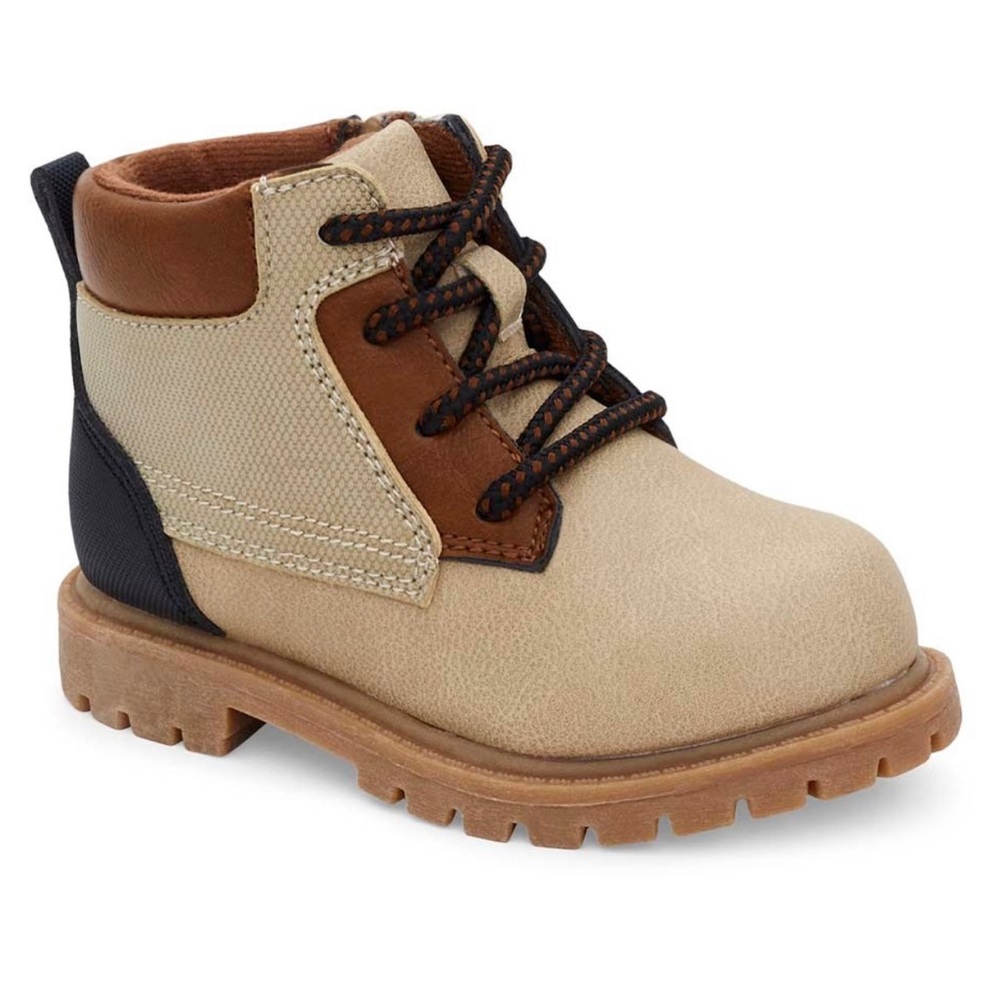 NEW in original box. Carter’s khaki & brown color block Roy combat boot